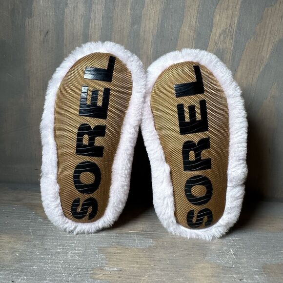 SOREL Toddler Girl Childs Size 7 Bear Paw Slippers Shoes Shearling Light Pink - Picture 5 of 9